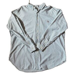 Ralph Lauren Button Down Shirt Two Tone Blue Plaid Cotton Preppy Size XLT‎